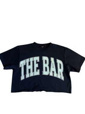 The Bar Navy Cropped Tee with Light Blue Logo